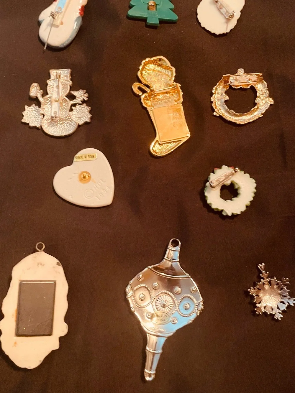 Kids Holiday Charm Pendants & Pins, Red, Green, White, Silver